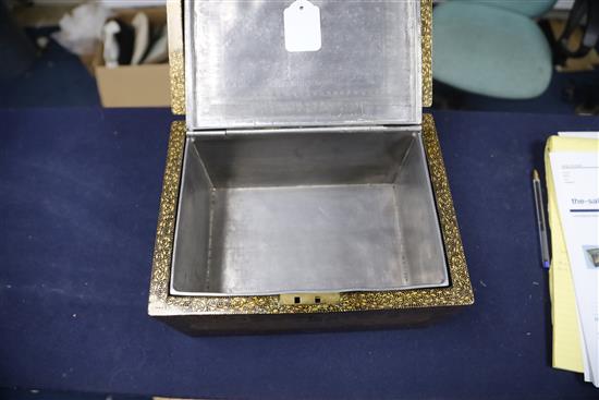 A Chinese export gilt-decorated black lacquer tea caddy, 19th century, W. 28cm